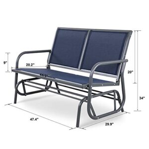 Nuu Garden 2 Seats Outdoor Glider Bench Patio Glider Swing Chair with Powder Coated Steel Frame and Breathable Seat Fabric Outdoor Loveseat, Blue