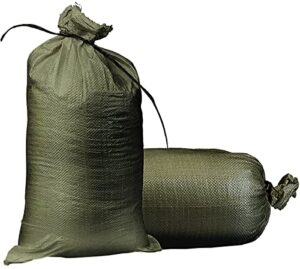empty sandbags military green with ties (bundle of 10) 14″ x 26″ – woven polypropylene sand bags, extra heavy duty sandbags for flooding, sand bags flood protection