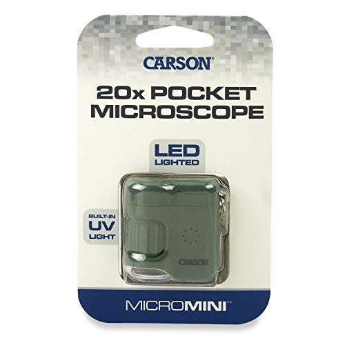 Carson MicroMini 20x LED Lighted Pocket Microscope with Built-in UV and LED Flashlight, Green (MM-280G)