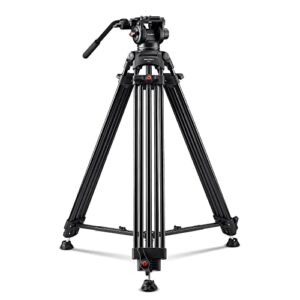 【2023 upgrade】 raubay 70.8″ professional heavy duty video camera tripod with fluid head, qr plate for dslr camcorder, max loading 17.6lbs, aluminum twin tube leg with metal mid-level spreader dv-1 pro