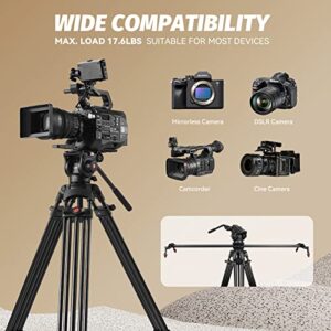 【2023 Upgrade】 RAUBAY 70.8" Professional Heavy Duty Video Camera Tripod with Fluid Head, QR Plate for DSLR Camcorder, Max Loading 17.6lbs, Aluminum Twin Tube Leg with Metal Mid-Level Spreader DV-1 PRO