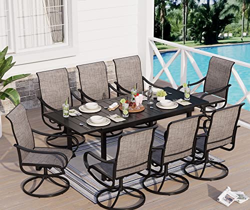 Sophia & William Patio Dining Set for 8 Expandable Patio Dining Table 6-8 Person with Patio Dining Chairs Textilene 9 Pieces Patio Furniture Set for Lawn Garden Backyard Pool All Weather