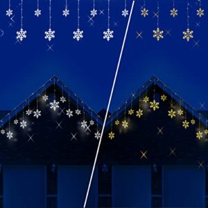 christmas snowflake lights，13.9ft 192 led warm white & white color changing snowflake icicle lights with 16 drops，11 modes christmas fairy lights for christmas garden patio eave roof wall decorations