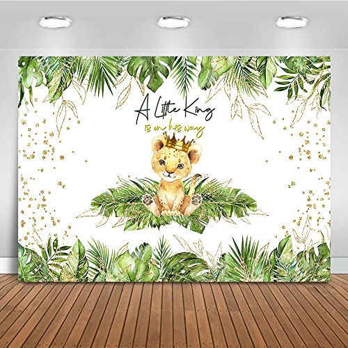 Mocsicka Lion Baby Shower Backdrop A Little King is On His Way Background Safari Baby Lion Baby Shower Party Cake Table Decoration Banner Photo Booth Props (7x5ft)