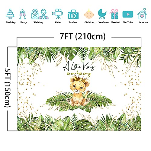 Mocsicka Lion Baby Shower Backdrop A Little King is On His Way Background Safari Baby Lion Baby Shower Party Cake Table Decoration Banner Photo Booth Props (7x5ft)