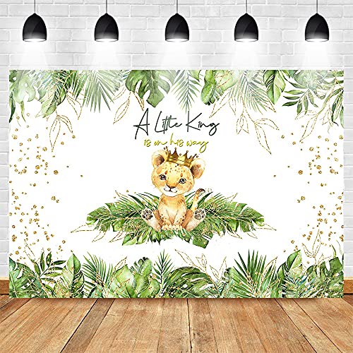 Mocsicka Lion Baby Shower Backdrop A Little King is On His Way Background Safari Baby Lion Baby Shower Party Cake Table Decoration Banner Photo Booth Props (7x5ft)