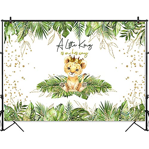 Mocsicka Lion Baby Shower Backdrop A Little King is On His Way Background Safari Baby Lion Baby Shower Party Cake Table Decoration Banner Photo Booth Props (7x5ft)