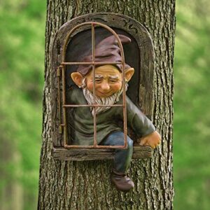 garden gnome statue elf outdoor tree sculpture garden decor,fairy tree peeker hugger garden ornament tree decoration (garden gnome)