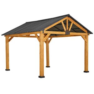 outsunny 11′ x 13′ hardtop gazebo with galvanized steel roof, wooden frame, permanent pavilion outdoor gazebo with ceiling hook for garden, patio, backyard, lawn