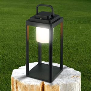 amercot led outdoor table lamp portable rechargeable metal aluminum patio table lantern ip54 waterproof 35w 3000k cordless table lamps dimming lantern suitable for camping, courtyards,garden,reading