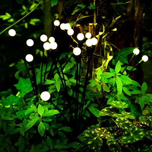 Ganok Solar Garden Lights, Starburst Wind Swaying Outdoor, Fireflies Solar Panel Waterproof Lights for Patio, Lawn & Yard Pathway Decoration, Autonomous 10 LED Soft Warm White - 2 Pack