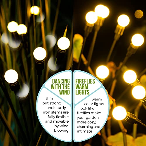 Ganok Solar Garden Lights, Starburst Wind Swaying Outdoor, Fireflies Solar Panel Waterproof Lights for Patio, Lawn & Yard Pathway Decoration, Autonomous 10 LED Soft Warm White - 2 Pack