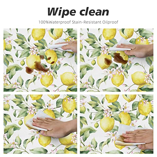 Lemon Round Fitted Table Cover Washable Reusable Elastic Edge Table Cloth for Patio Indoor Outdoor Kitchen Party Use