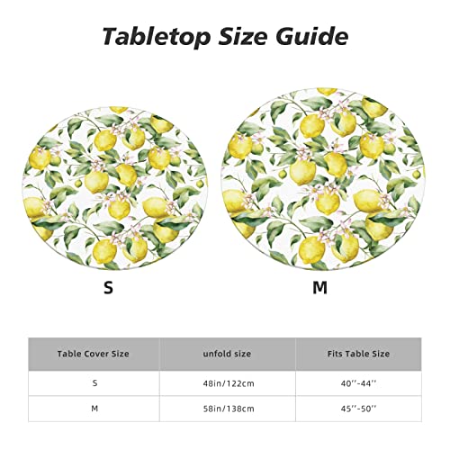 Lemon Round Fitted Table Cover Washable Reusable Elastic Edge Table Cloth for Patio Indoor Outdoor Kitchen Party Use