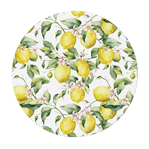 Lemon Round Fitted Table Cover Washable Reusable Elastic Edge Table Cloth for Patio Indoor Outdoor Kitchen Party Use