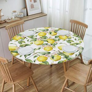 Lemon Round Fitted Table Cover Washable Reusable Elastic Edge Table Cloth for Patio Indoor Outdoor Kitchen Party Use