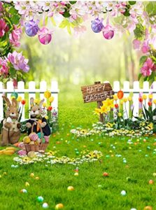 ltlyh 5x7ft easter backdrop easter floral bokeh photo decorations background easter rabbit colorful eggs fence green grass decor photography background 173