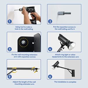 Takerers Ring Light Wall Mount: Save Space, 180º Flexible Rotation - Wall Mount Triangle Boom Arm with 3/8 & 1/4 screw for Photography Light, Monolight, Softbox, Umbrella, Reflector, Max Length 51inch