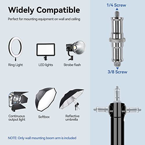 Takerers Ring Light Wall Mount: Save Space, 180º Flexible Rotation - Wall Mount Triangle Boom Arm with 3/8 & 1/4 screw for Photography Light, Monolight, Softbox, Umbrella, Reflector, Max Length 51inch