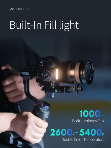 ZHIYUN Weebill 3, 3-Axis Gimbal Stabilizer for DSLR and Mirrorless Camera, Nikon Sony Panasonic Canon Fujifilm BMPCC 6K, Fill Light & Mic Integration, PD Fast Charge