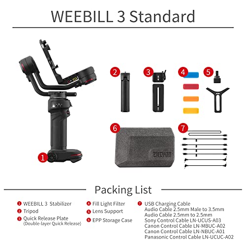 ZHIYUN Weebill 3, 3-Axis Gimbal Stabilizer for DSLR and Mirrorless Camera, Nikon Sony Panasonic Canon Fujifilm BMPCC 6K, Fill Light & Mic Integration, PD Fast Charge