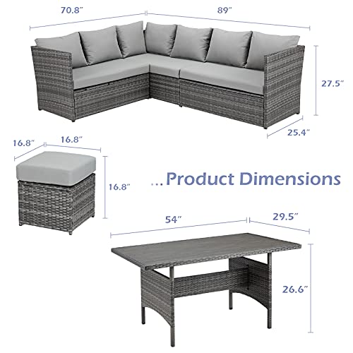 U-MAX 7 Pieces Outdoor Patio Furniture Set,Wicker Patio Furniture Set with Table and Chair, Outdoor Furniture Sets Clearance,Grey Rattan Outdoor Sectional with Grey Cushion