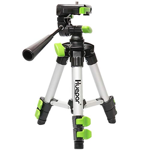 Huepar TPD05 19.7" Lightweight Aluminum Tripod-Mini Portable Adjustable Tripod for Laser Level and Camera, with 3-Way Flexible Pan Head and Bubble Level, Quick Release Plate with 1/4"-20 Screw Mount