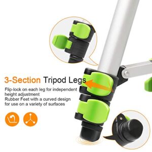 Huepar TPD05 19.7" Lightweight Aluminum Tripod-Mini Portable Adjustable Tripod for Laser Level and Camera, with 3-Way Flexible Pan Head and Bubble Level, Quick Release Plate with 1/4"-20 Screw Mount