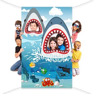 Shark Zone Backdrop Supplies Shark Photography Background Banner for Boy Girl Birthday Sea Shark Theme Party Baby Shower Decorations 70.8 x 35.5 Inch