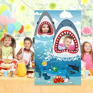 Shark Zone Backdrop Supplies Shark Photography Background Banner for Boy Girl Birthday Sea Shark Theme Party Baby Shower Decorations 70.8 x 35.5 Inch