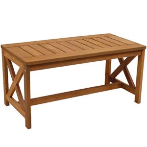 sunnydaze meranti wood outdoor patio coffee table with teak finish – outside furniture for lawn, garden, porch, deck, balcony, backyard and sunroom – rectangle table – 35-inch