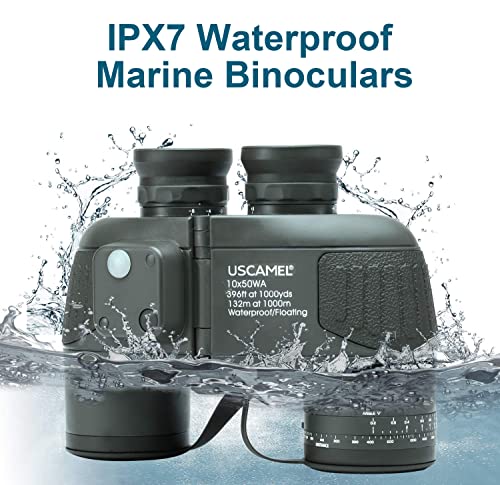 USCAMEL 10X50 Marine Binoculars for Adults with Rangefinder Compass, Waterproof Marine Binoculars for Sailing Boating Fishing