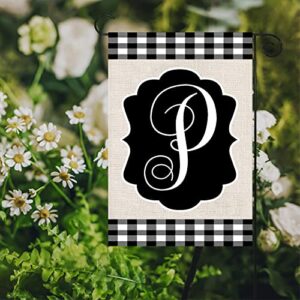 Swooflia Monogram Garden Flag Initial Letter P Small Buffalo Plaid Yard Flag for Outdoor Outside Decor Burlap Garden Banner 12x18 Inch Double Sided HYQ-240