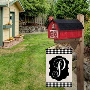 Swooflia Monogram Garden Flag Initial Letter P Small Buffalo Plaid Yard Flag for Outdoor Outside Decor Burlap Garden Banner 12x18 Inch Double Sided HYQ-240