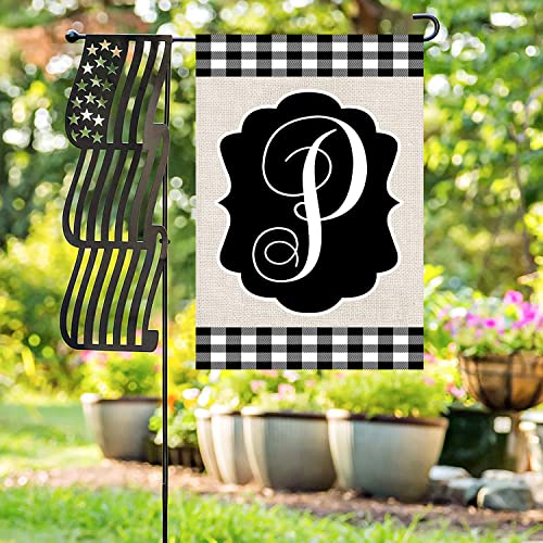 Swooflia Monogram Garden Flag Initial Letter P Small Buffalo Plaid Yard Flag for Outdoor Outside Decor Burlap Garden Banner 12x18 Inch Double Sided HYQ-240