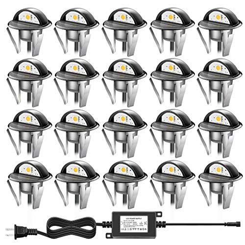 QACA 20pcs LED Step Lights Low Voltage IP65 Waterproof Recessed LED Deck Lighting, Half Moon F1.38 Yard Garden Patio Step Landscape Pathway Decor Lamps, Warm White