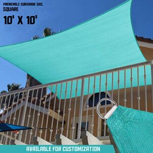 TANG Sunshades Depot 10' x 10' Solid Turquoise Sun Shade Sail Square Permeable Canopy Customize Commercial Standard 180 GSM HDPE