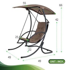 Patio Swing Outdoor Swing Chair Patio Swing with Canopy Patio Gliders Porch Swing with Stand Canopy & Cushion Hanging Lounge Chair for Backyard Outside Garden Balcony Brown