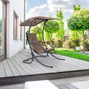 Patio Swing Outdoor Swing Chair Patio Swing with Canopy Patio Gliders Porch Swing with Stand Canopy & Cushion Hanging Lounge Chair for Backyard Outside Garden Balcony Brown