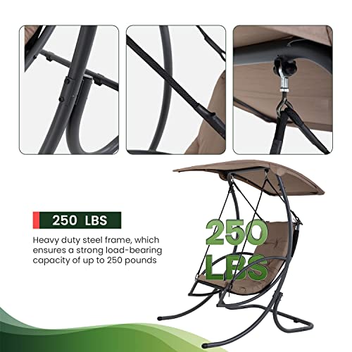 Patio Swing Outdoor Swing Chair Patio Swing with Canopy Patio Gliders Porch Swing with Stand Canopy & Cushion Hanging Lounge Chair for Backyard Outside Garden Balcony Brown