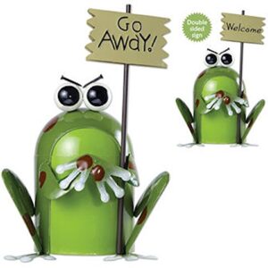 Sunset Vista Designs Get Happy Frog Garden Sculpture with Double-Sided Sign