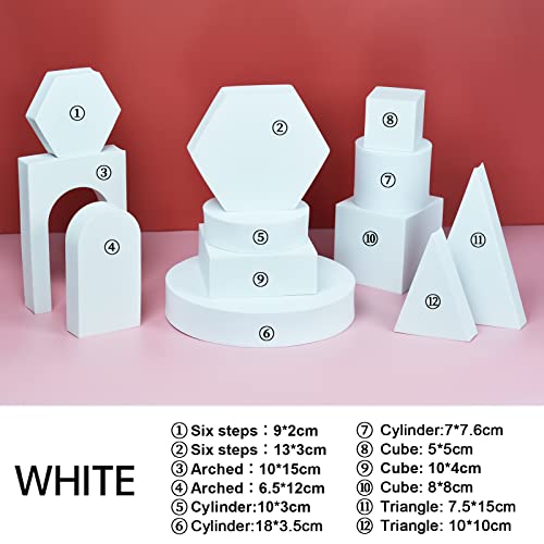 Yoocheese 12PCS Product Photography Photo Props : Hard Foam Geometric Shapes for Jewelry Cosmetic Flat Lay Photo Shoot (White)