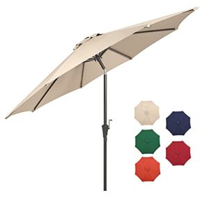 hepoe 10′ patio umbrella outdoor market umbrellas with 8 sturdy ribs push button tilt and crank for yard garden umbrellas (10 ft, beige)