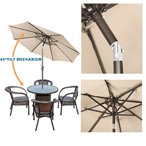 Hepoe 10' Patio Umbrella Outdoor Market Umbrellas with 8 Sturdy Ribs Push Button Tilt and Crank for Yard Garden Umbrellas (10 ft, Beige)