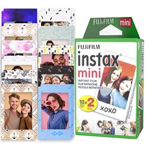fujifilm instax mini film – fuji film instant film – twin pack (20 sheets) – bundled with moshify 20 colorful sticker frames