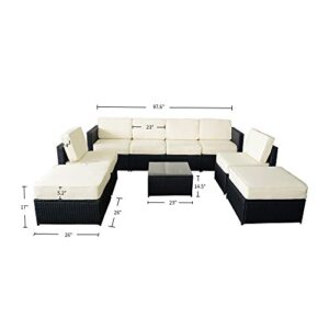 MCombo 6085 9 PC Cozy Outdoor Garden Patio Rattan Wicker Furniture Sectional Sofa (Creme White)