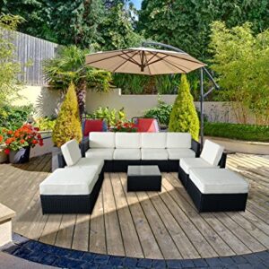 MCombo 6085 9 PC Cozy Outdoor Garden Patio Rattan Wicker Furniture Sectional Sofa (Creme White)