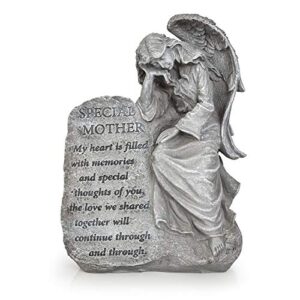 Besti Garden Memorial Stone Angel - Cold-Cast Ceramic Graveyard Remembrance Decoration - Outdoor Sculpture and Engraved Design with Special Mother Quote - Sympathy Gift - 6-7/8"W x 3-1/4"D x 9-3/8"H