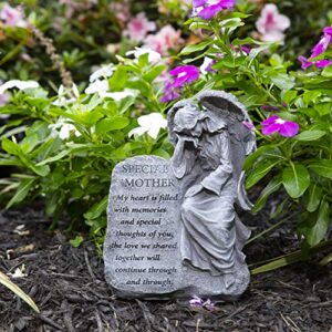 Besti Garden Memorial Stone Angel - Cold-Cast Ceramic Graveyard Remembrance Decoration - Outdoor Sculpture and Engraved Design with Special Mother Quote - Sympathy Gift - 6-7/8"W x 3-1/4"D x 9-3/8"H