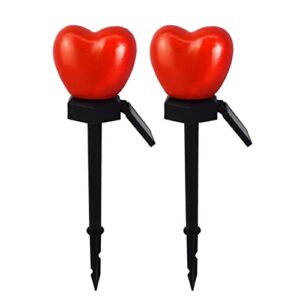 2 pieces solar garden stake lights,romantic heart shape outdoor garden lights,waterproof landscape lawn lighting for garden lawn path yard patio driveway pathway walkway balcony decoration red